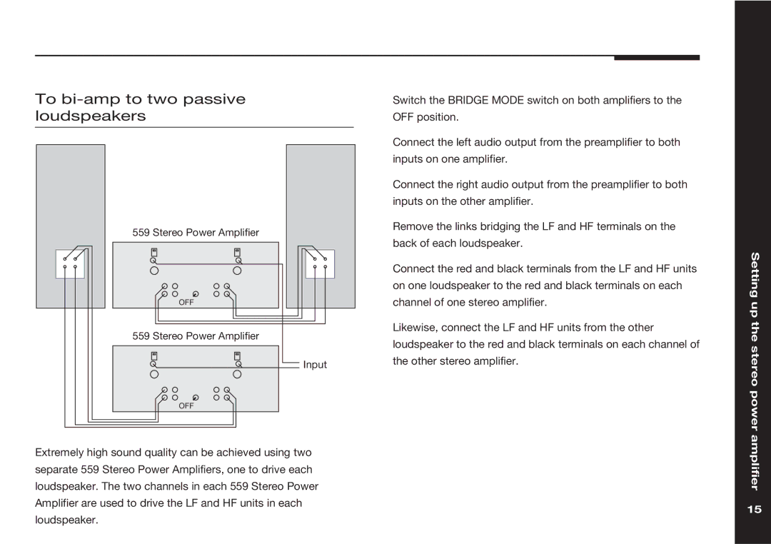 Meridian Audio 559 manual To bi-amp to two passive loudspeakers 