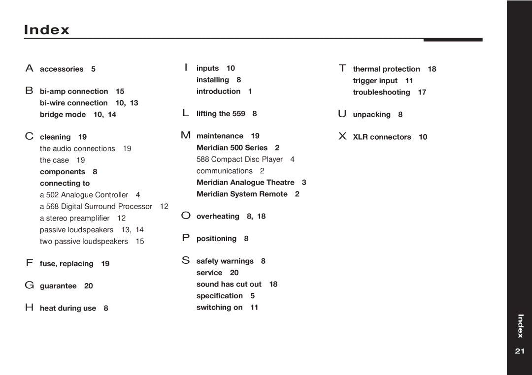 Meridian Audio 559 manual Index 