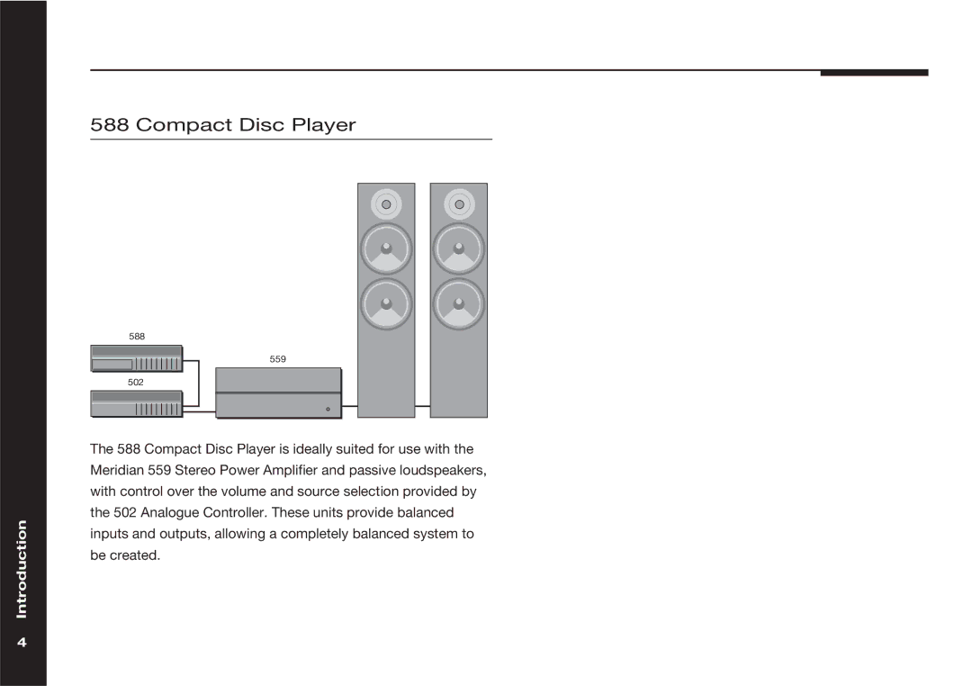 Meridian Audio 559 manual Compact Disc Player 