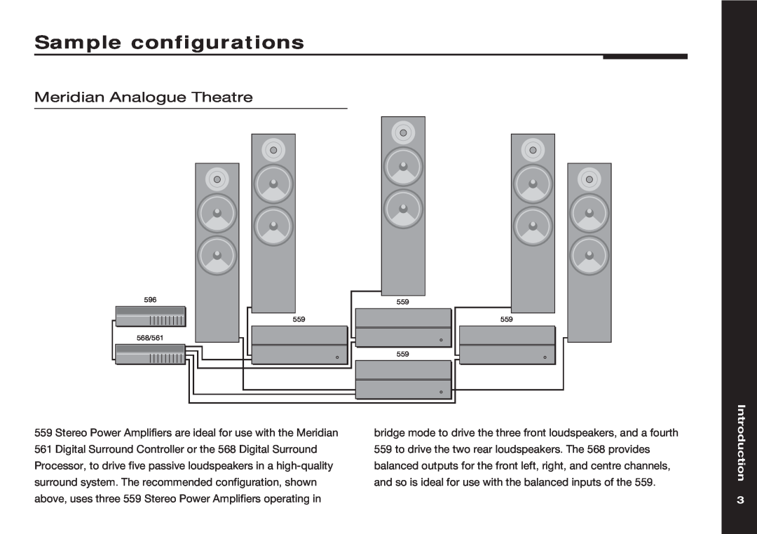Meridian Audio 559 manual Sample configurations, Meridian Analogue Theatre 