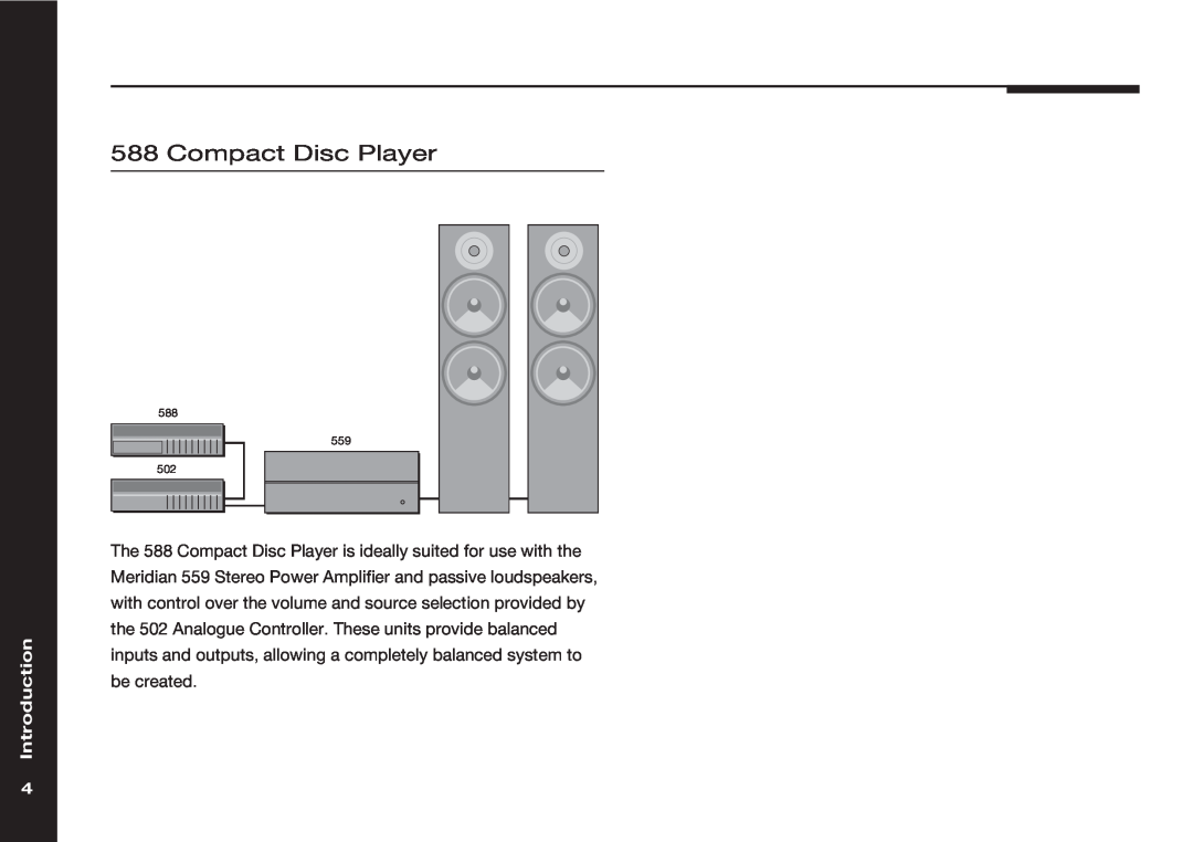 Meridian Audio 559 manual Compact Disc Player, Introduction, 588 