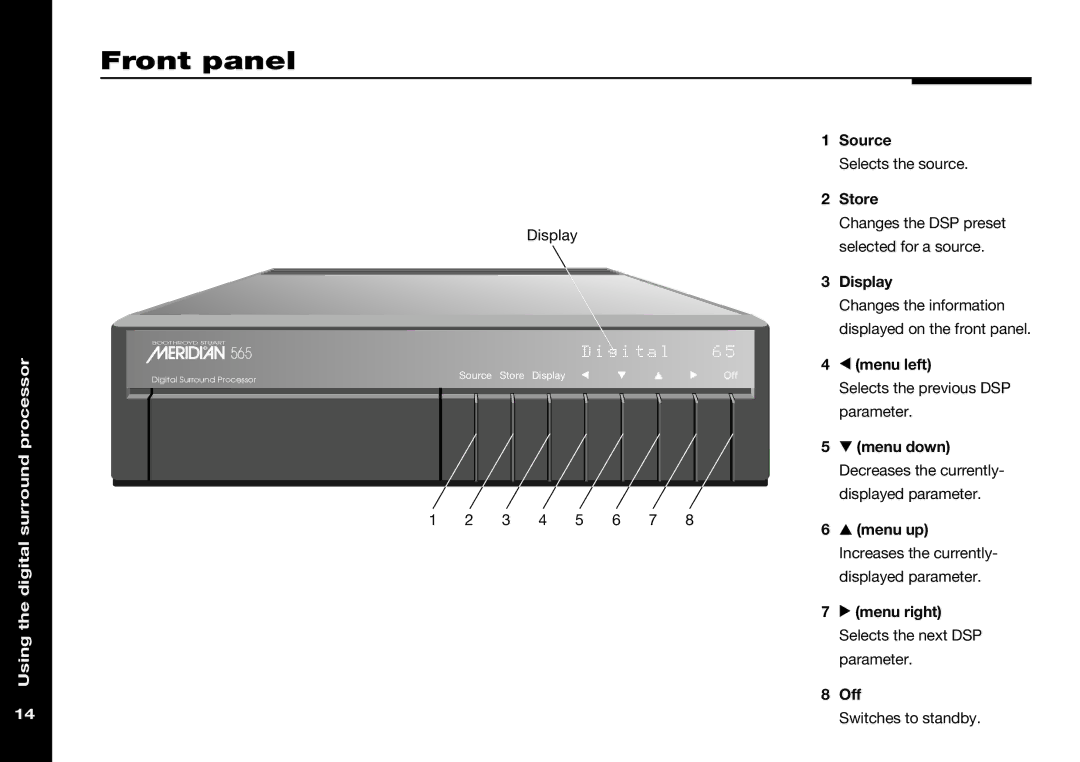 Meridian Audio 565 manual Front panel 