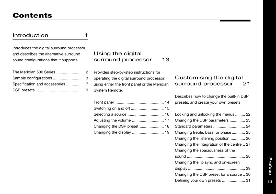 Meridian Audio 565 manual Contents 