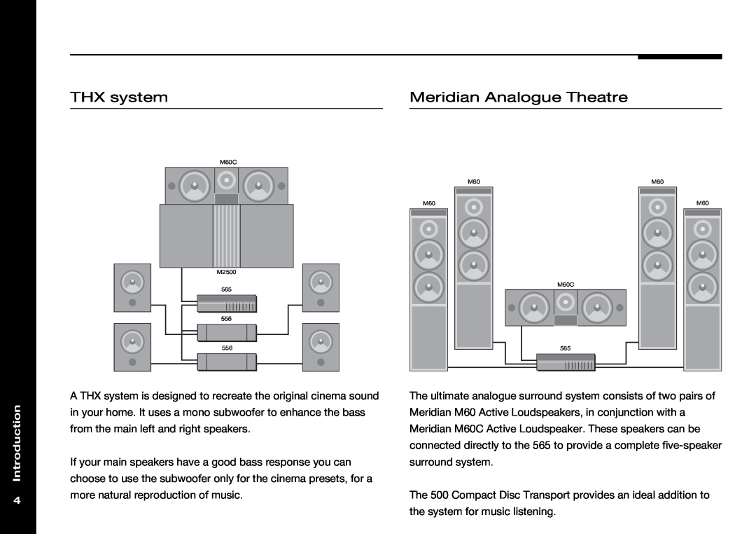 Meridian Audio 565 manual THX system, Meridian Analogue Theatre, Introduction, M60C M2500 