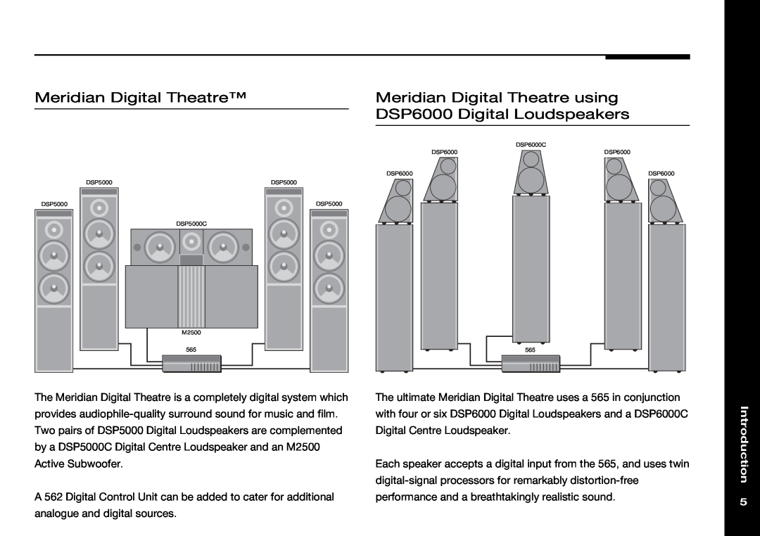 Meridian Audio 565 manual Meridian Digital Theatre using, DSP6000 Digital Loudspeakers, Introduction 