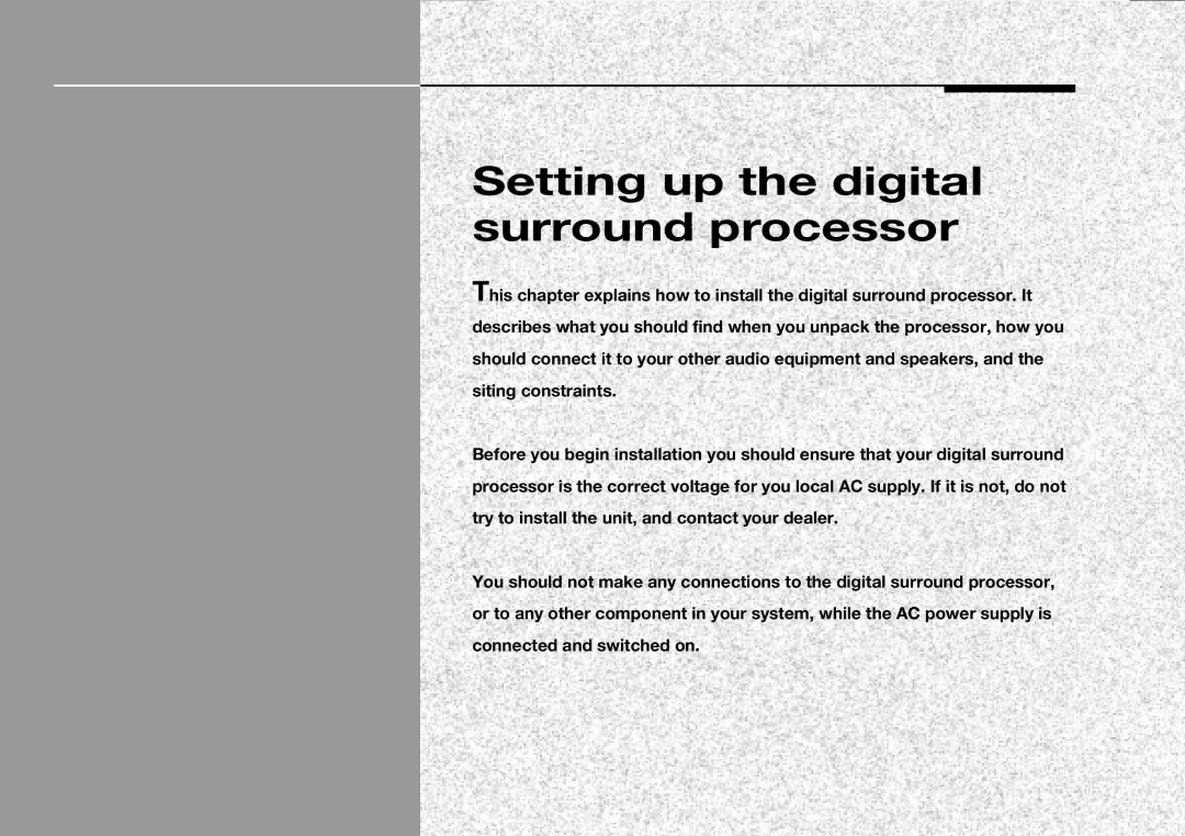 Meridian Audio 565 manual Setting up the digital surround processor 