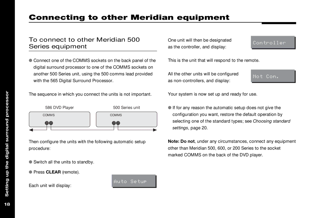 Meridian Audio 565 manual Connecting to other Meridian equipment, To connect to other Meridian 500 Series equipment 