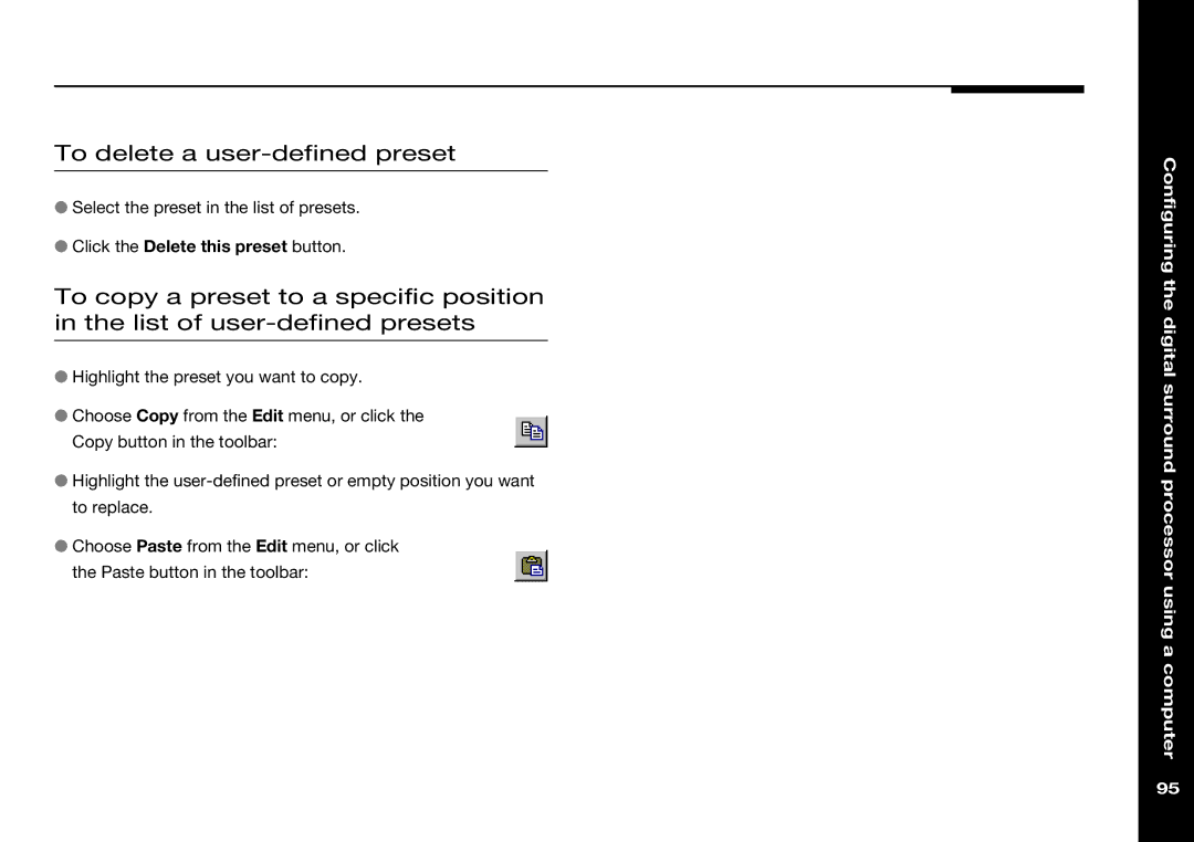 Meridian Audio 568 manual To delete a user-defined preset 