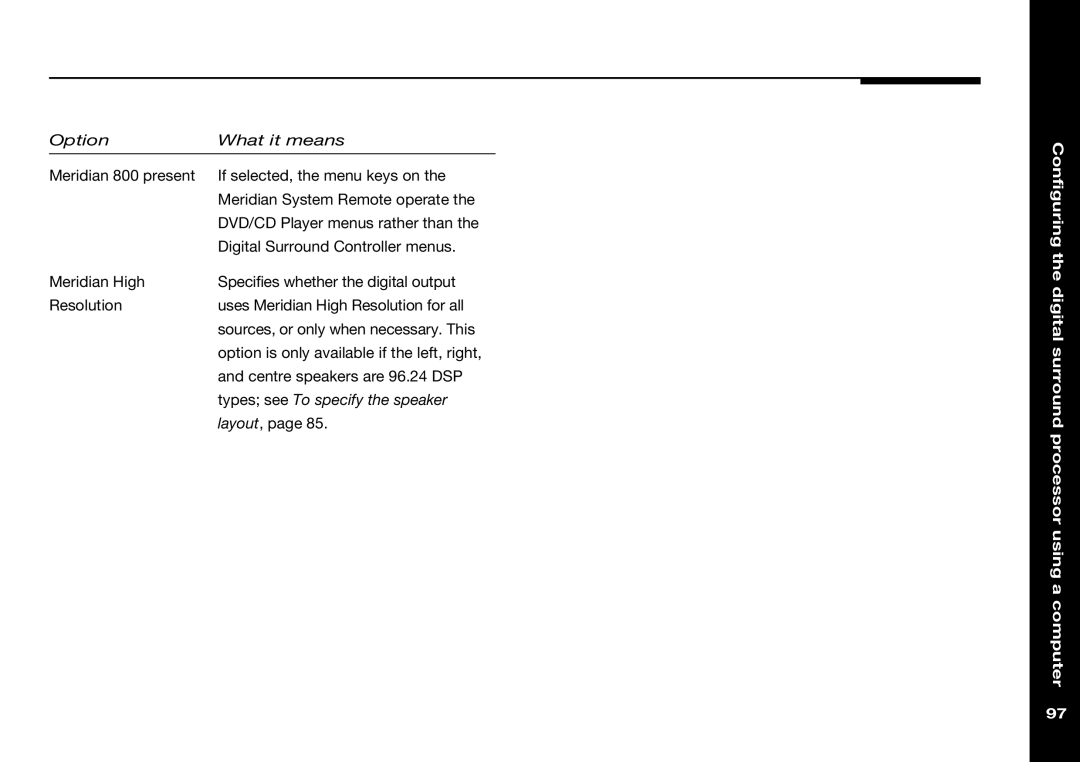 Meridian Audio 568 manual Configuring the digital surround processor using a computer 