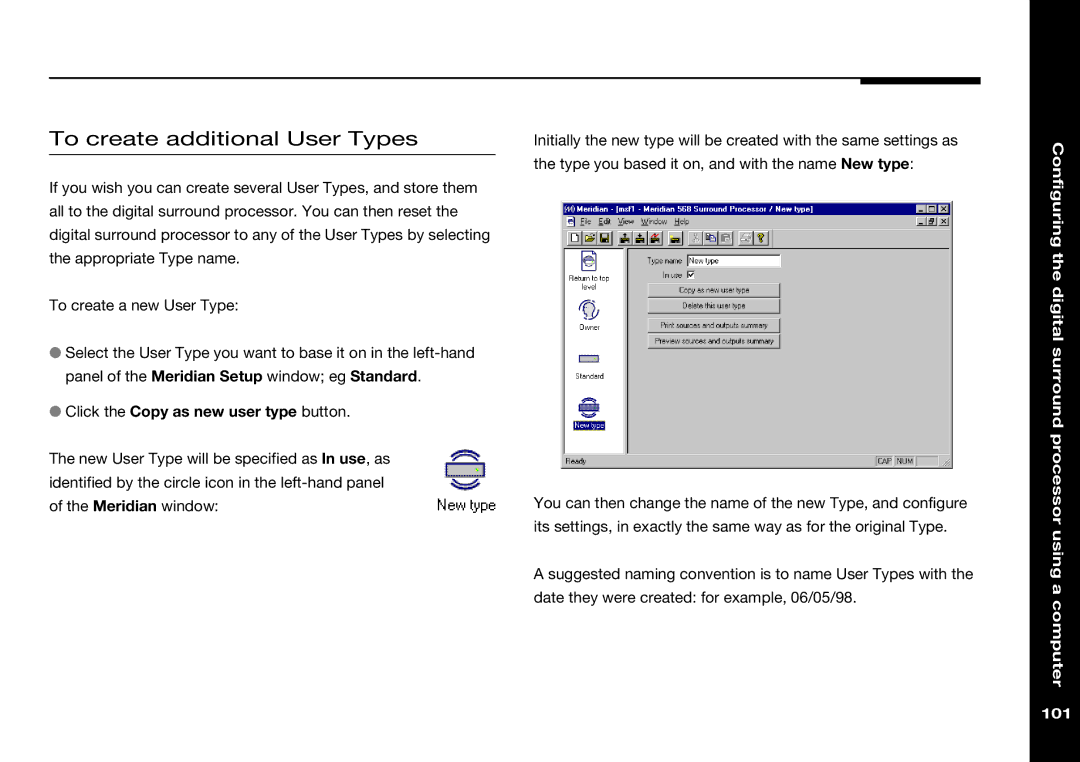 Meridian Audio 568 manual To create additional User Types, Click the Copy as new user type button 