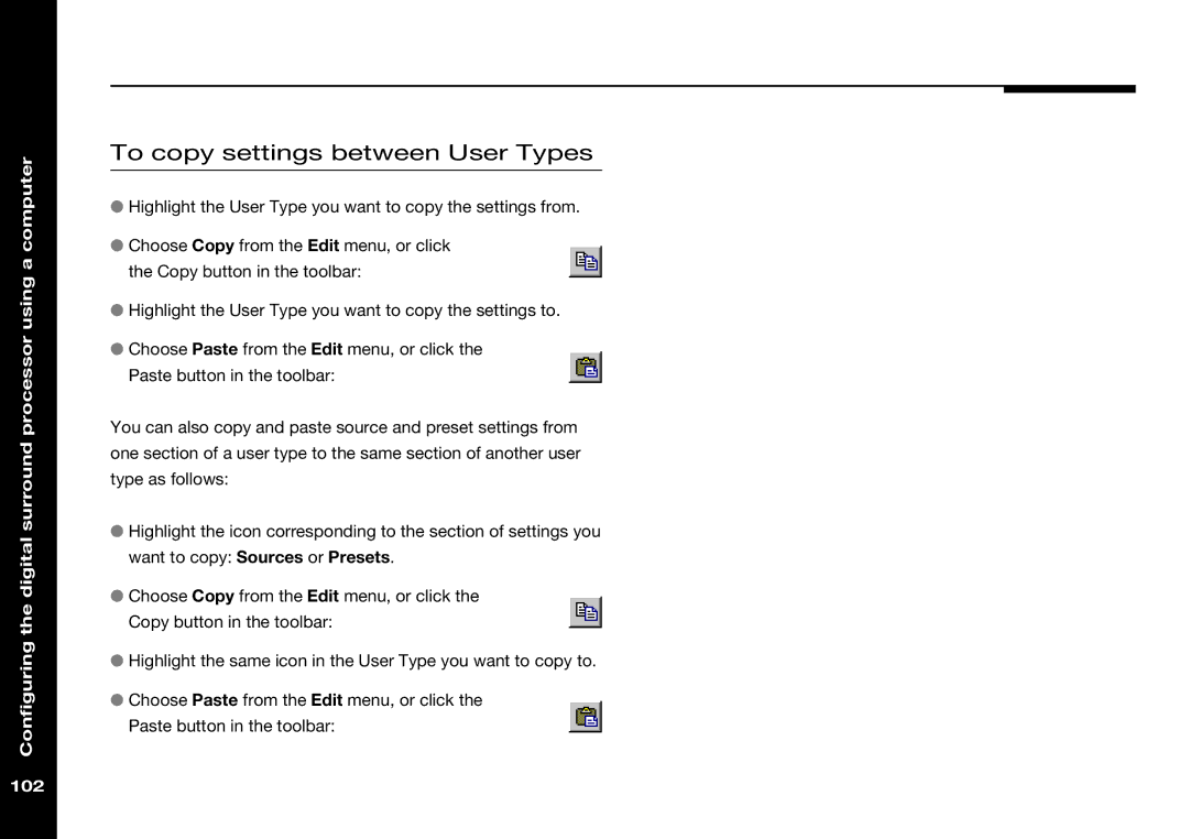 Meridian Audio 568 manual To copy settings between User Types 