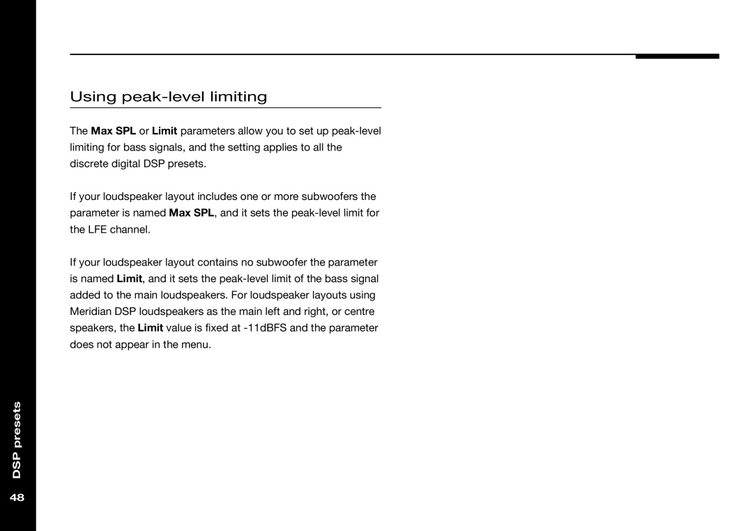 Meridian Audio 568 manual Using peak-level limiting 