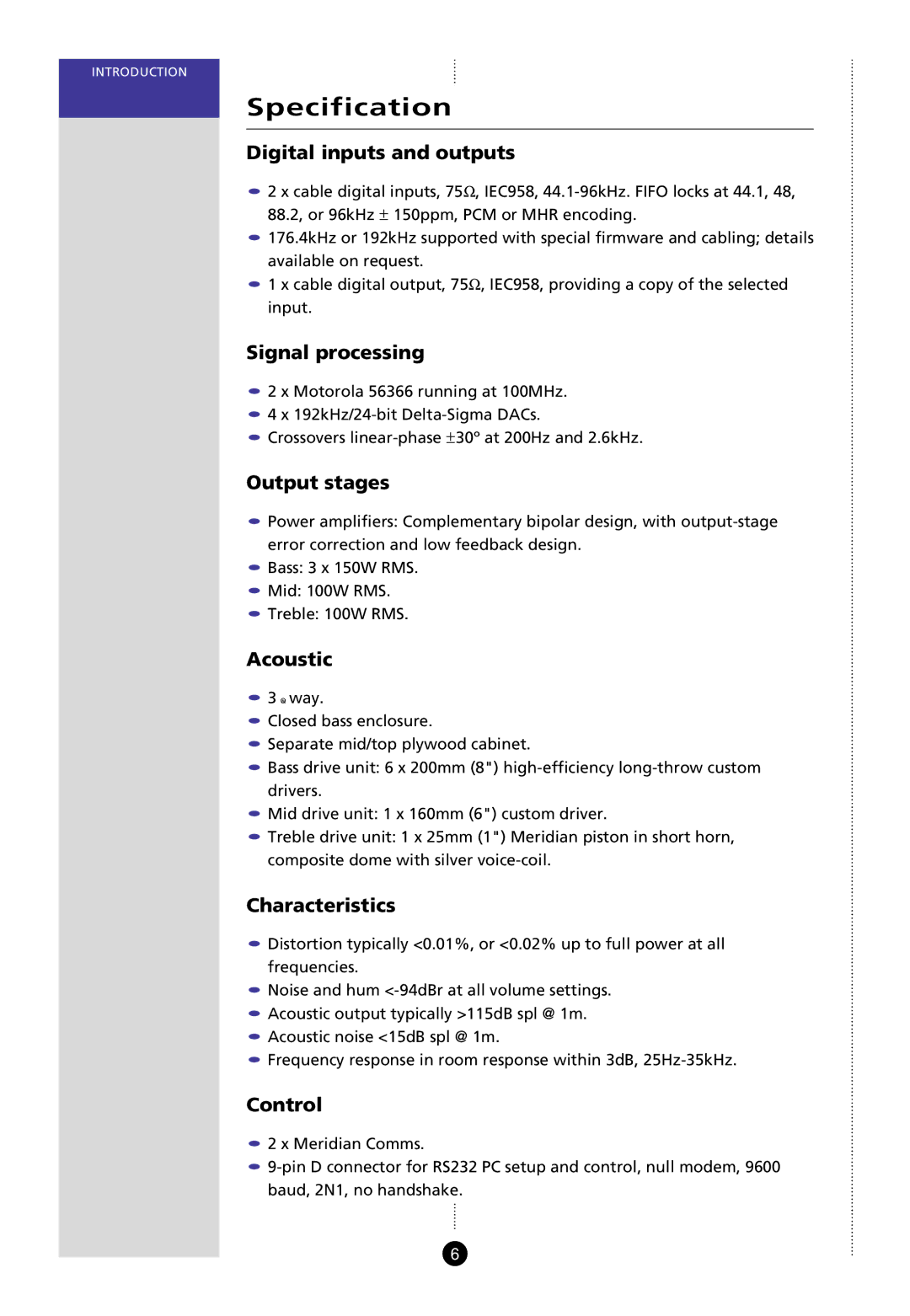 Meridian Audio 8000 manual Specification 