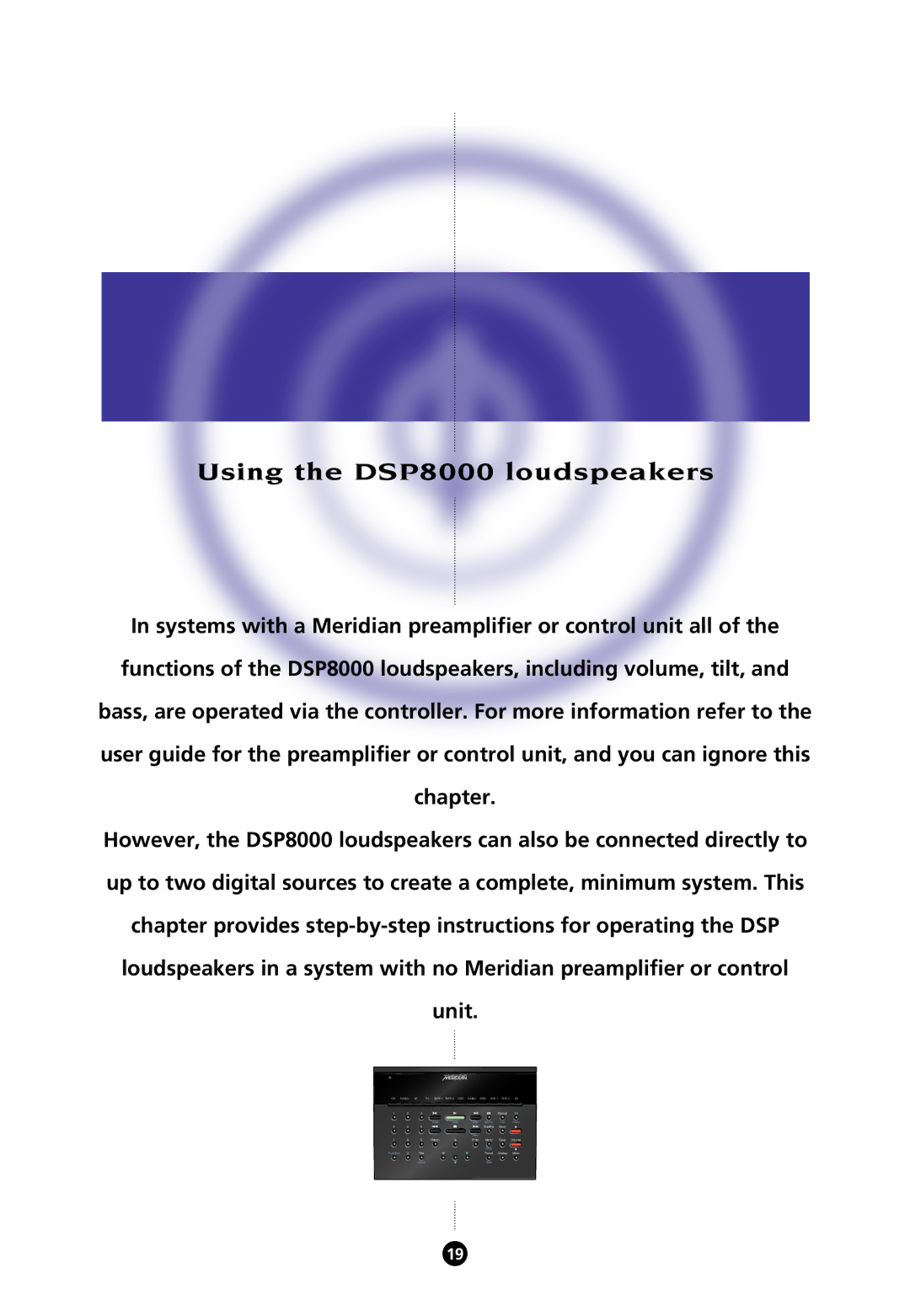 Meridian Audio manual Using the DSP8000 loudspeakers 