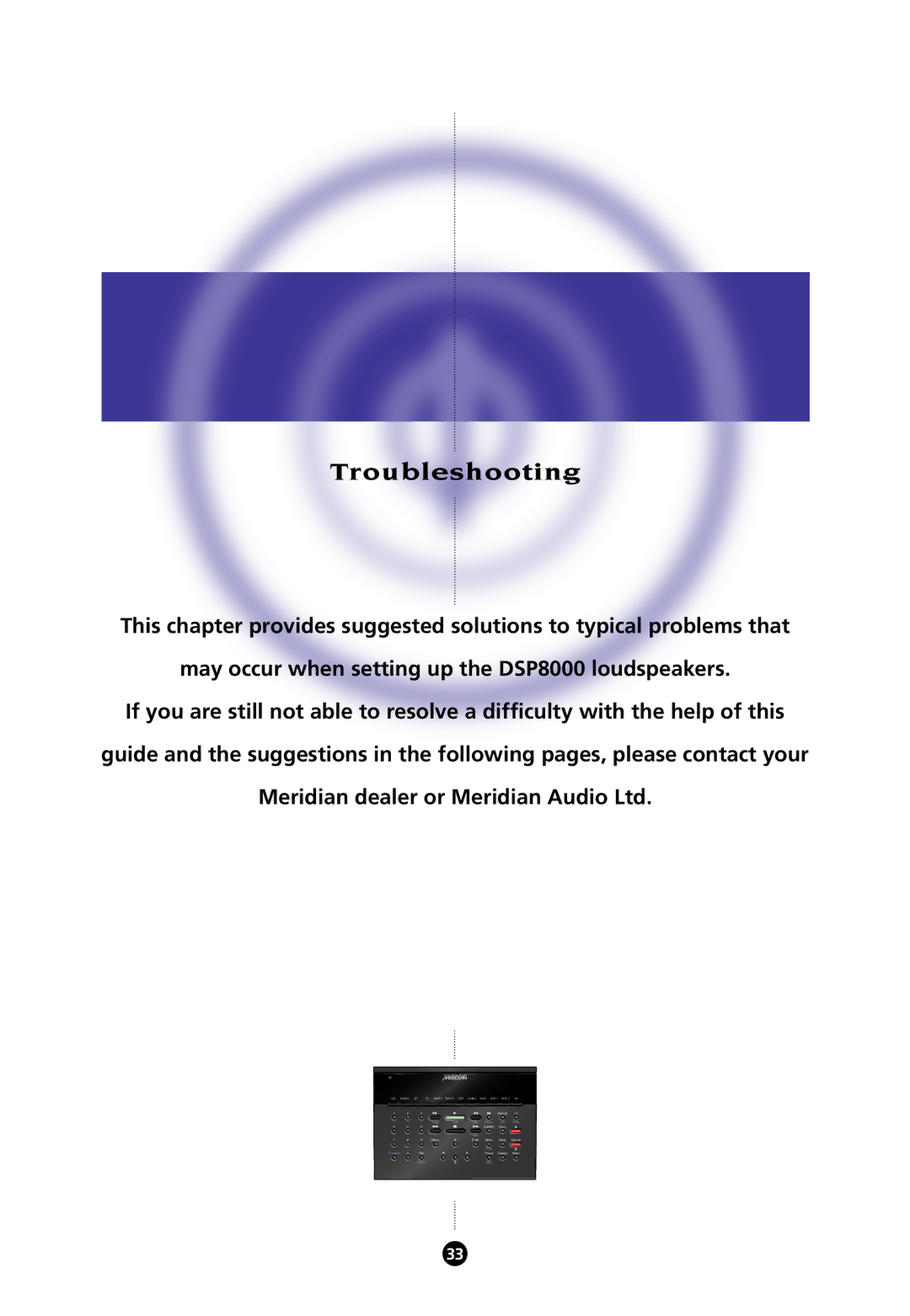 Meridian Audio 8000 manual Troubleshooting 