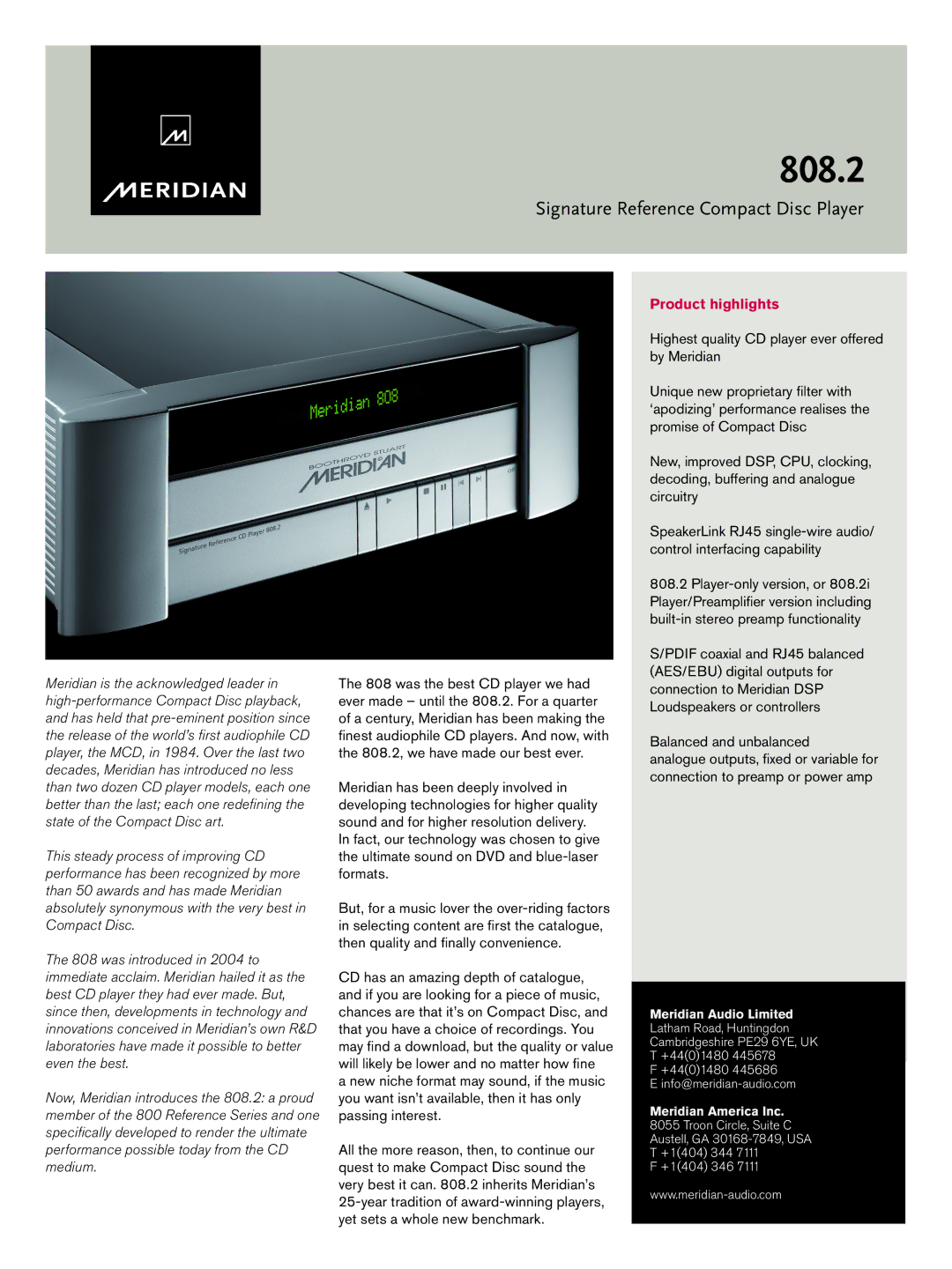 Meridian Audio 808.2 manual Balanced and unbalanced 