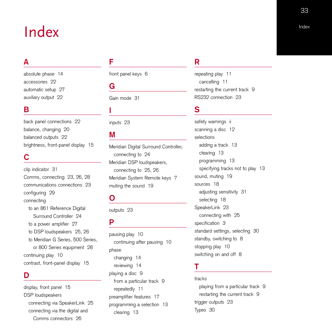 Meridian Audio 808.2I manual Index 