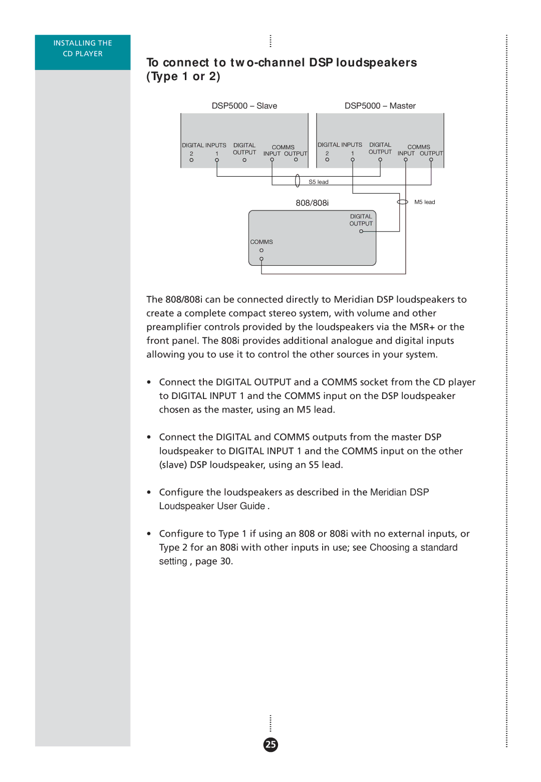 Meridian Audio 808I manual To connect to two-channel DSP loudspeakers Type 1 or 