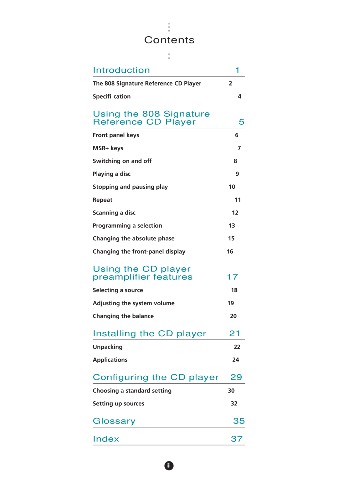 Meridian Audio 808I manual Contents 