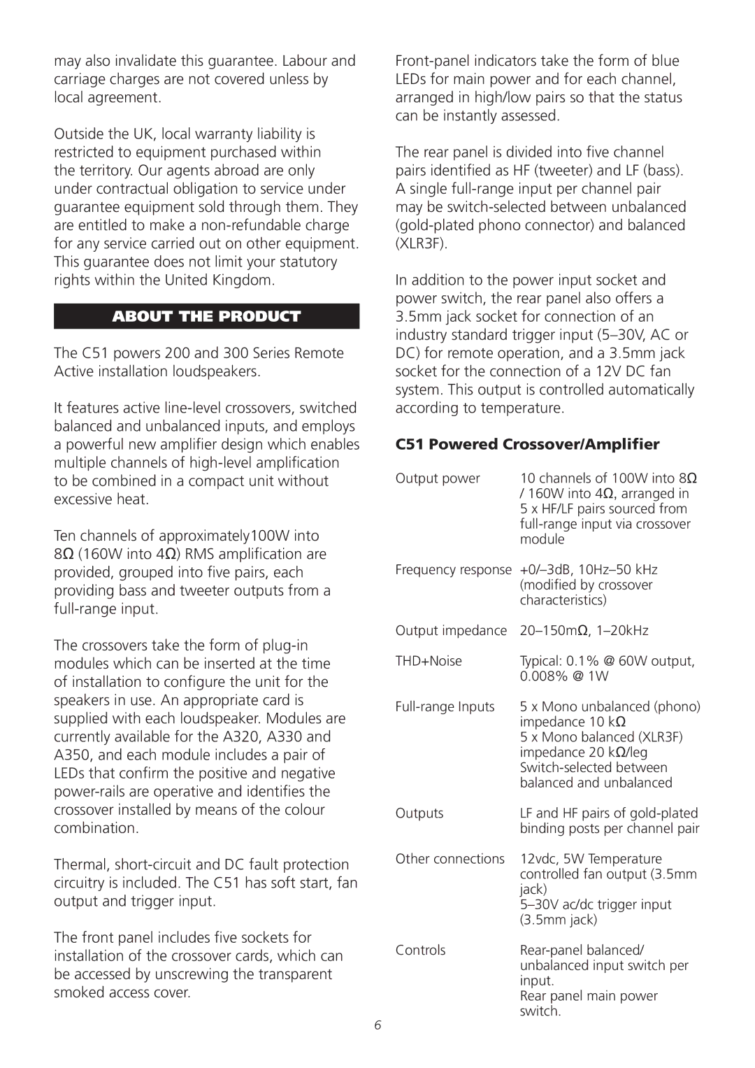 Meridian Audio operation manual About the Product, C51 Powered Crossover/Amplifier 