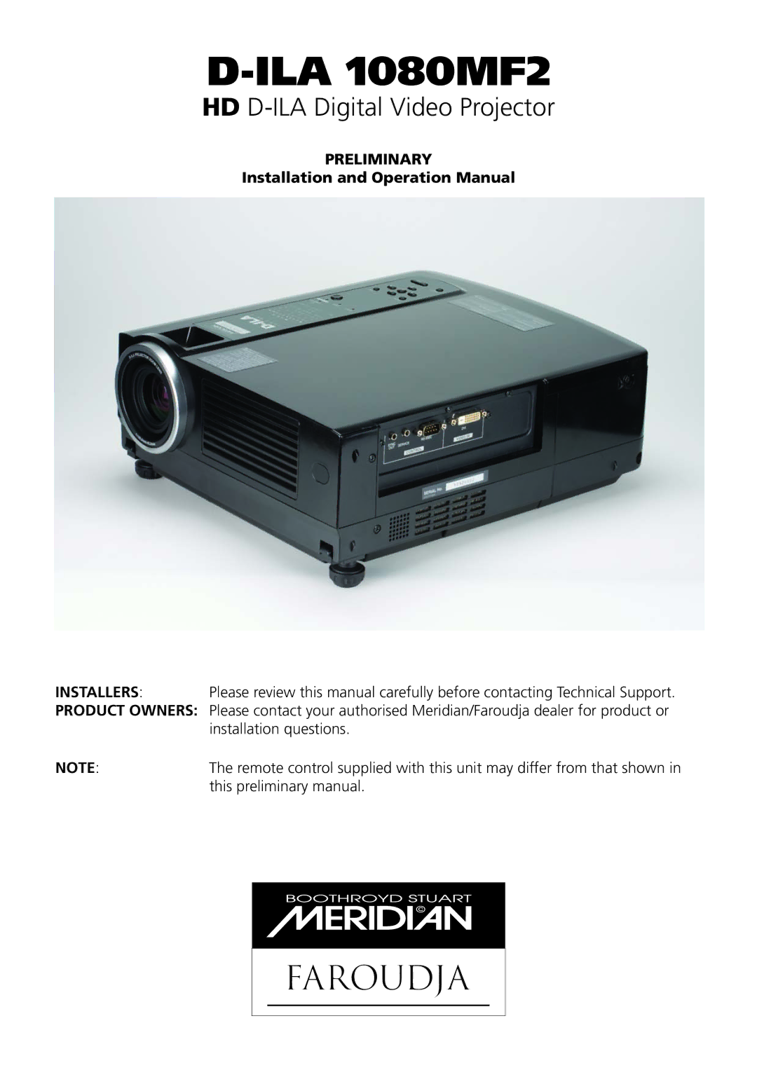 Meridian Audio D-ILA 1080MF2 operation manual 