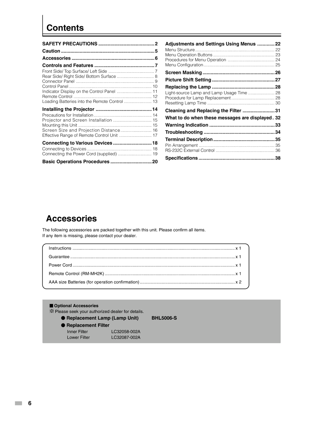 Meridian Audio D-ILA 1080MF2 operation manual Contents, Accessories 