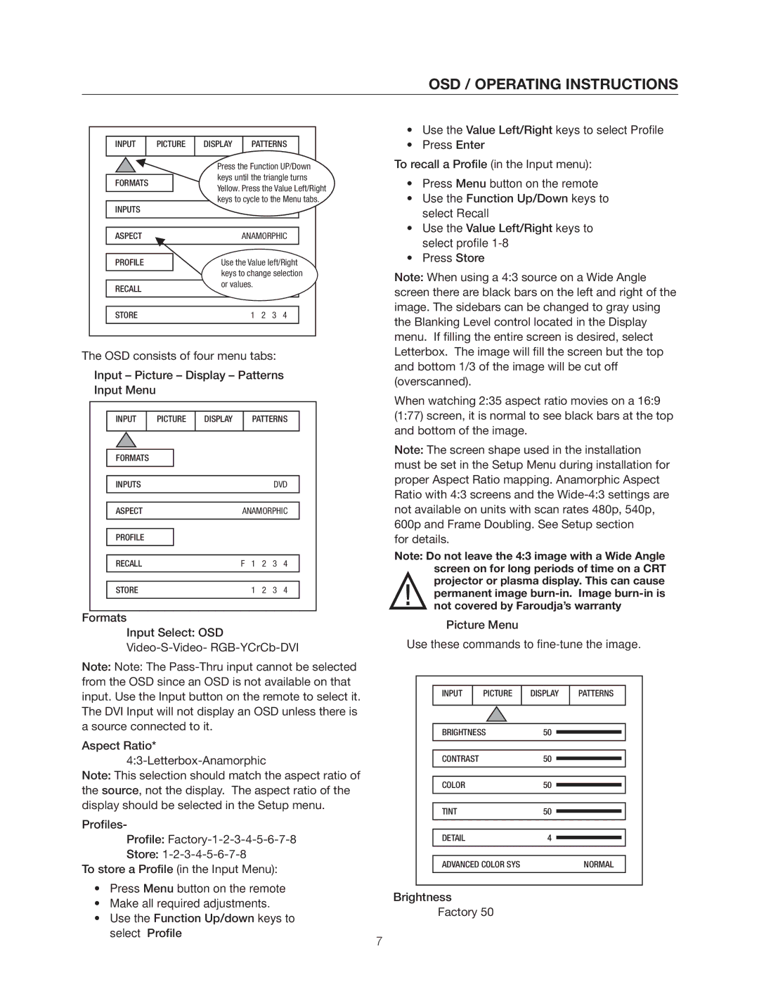 Meridian Audio DVP1500 manual OSD / Operating Instructions, Input 