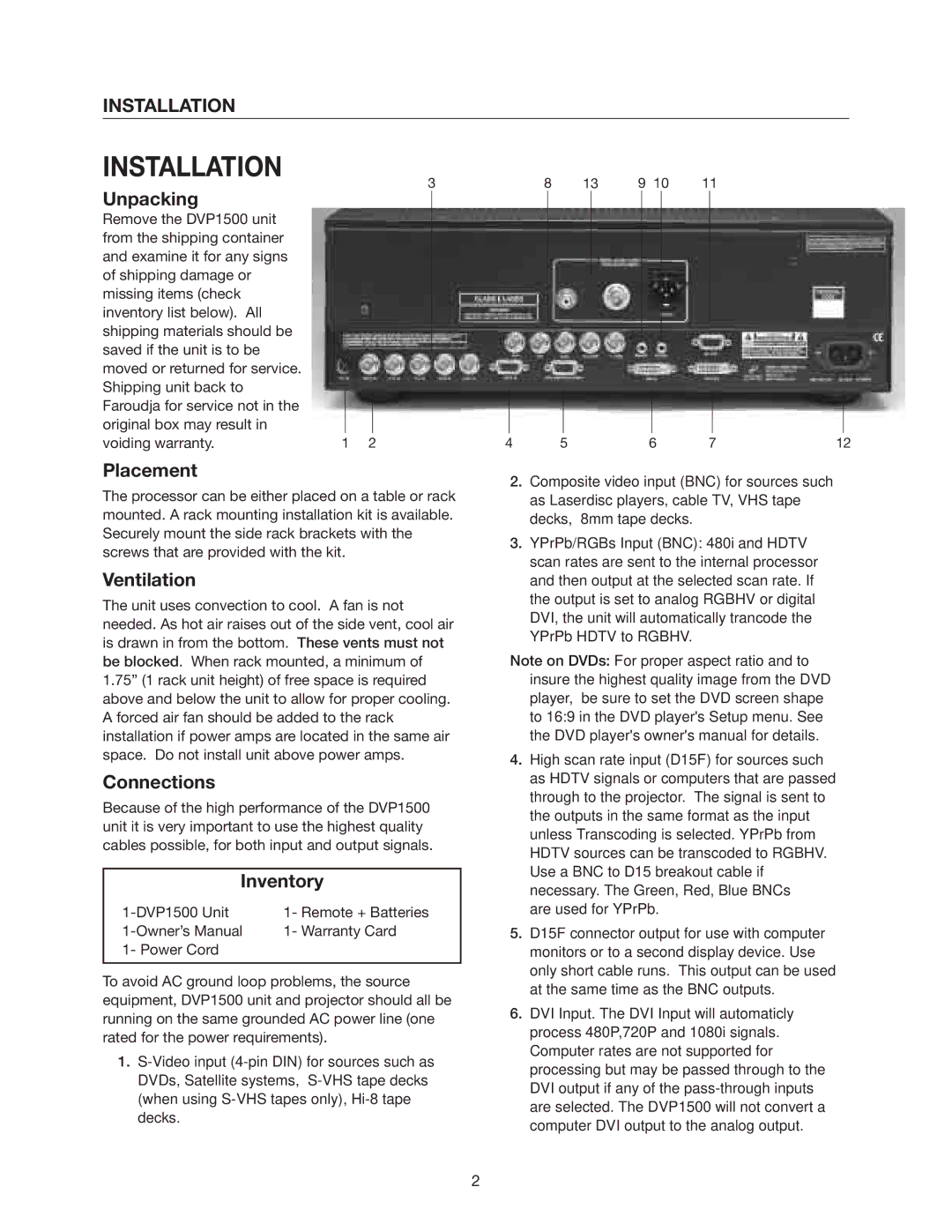 Meridian Audio DVP1500 manual Installation 