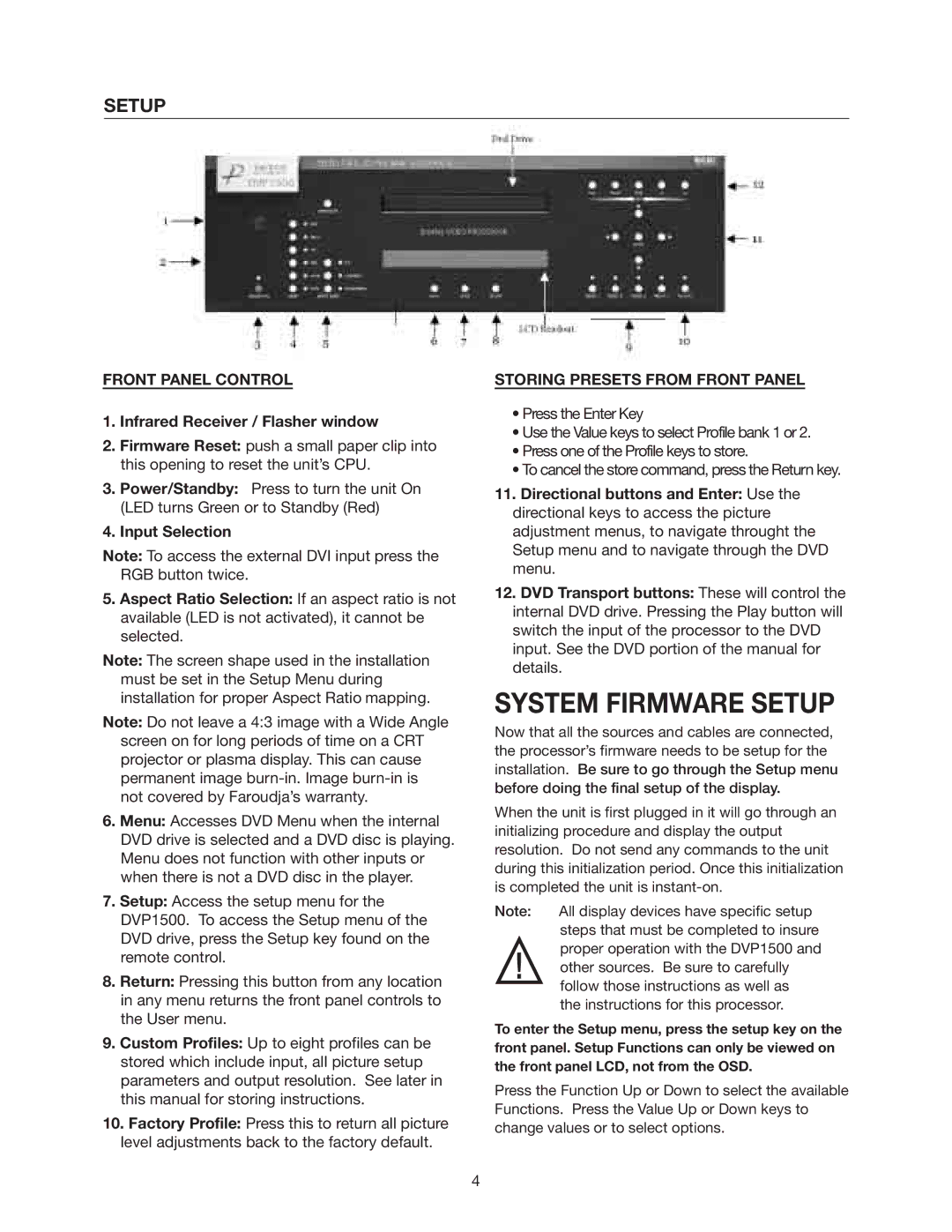 Meridian Audio DVP1500 manual System Firmware Setup 