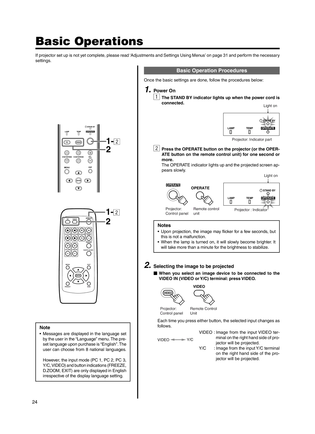 Meridian Audio FDP-DILA3 Basic Operations, Basic Operation Procedures, Power On, Selecting the image to be projected 