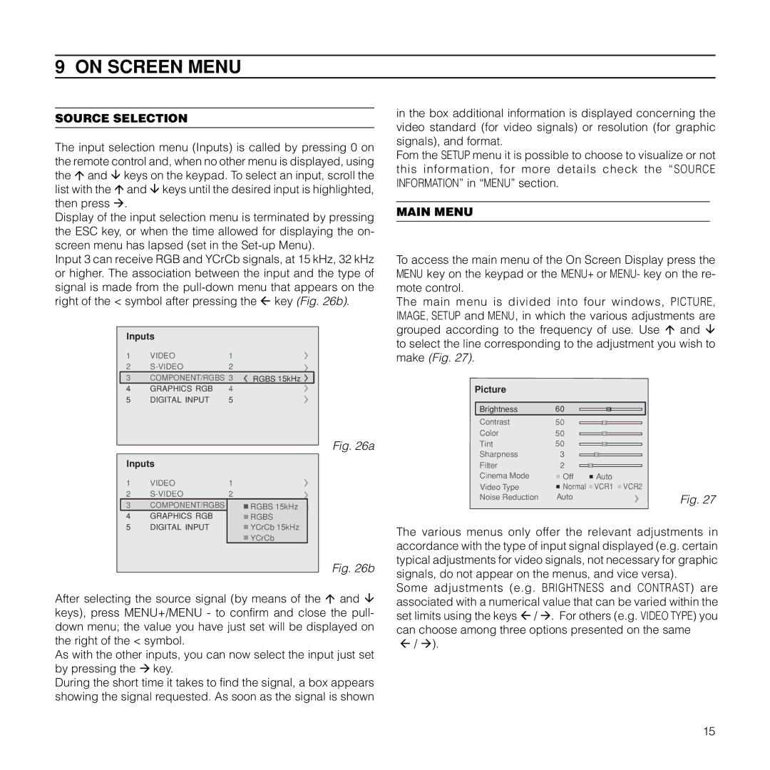 Meridian Audio FDP-DLPHD20 installation manual On Screen Menu, Source Selection, Main Menu 