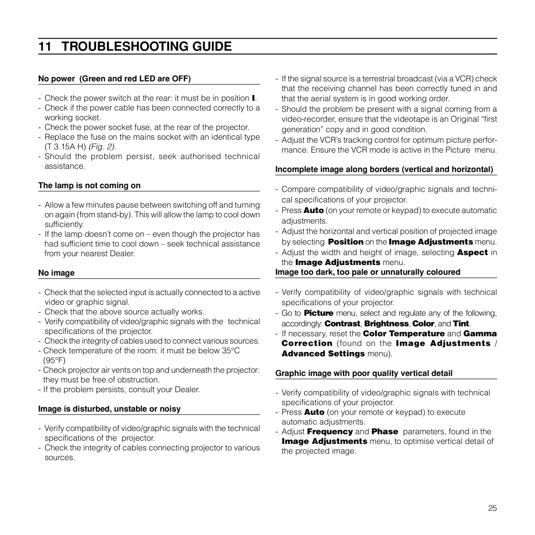 Meridian Audio FDP-DLPHD20 installation manual Troubleshooting Guide 