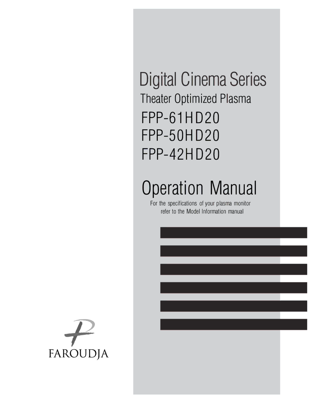 Meridian Audio FPP-42HD20, FPP-50HD20, FPP-61HD20 operation manual Digital Cinema Series 