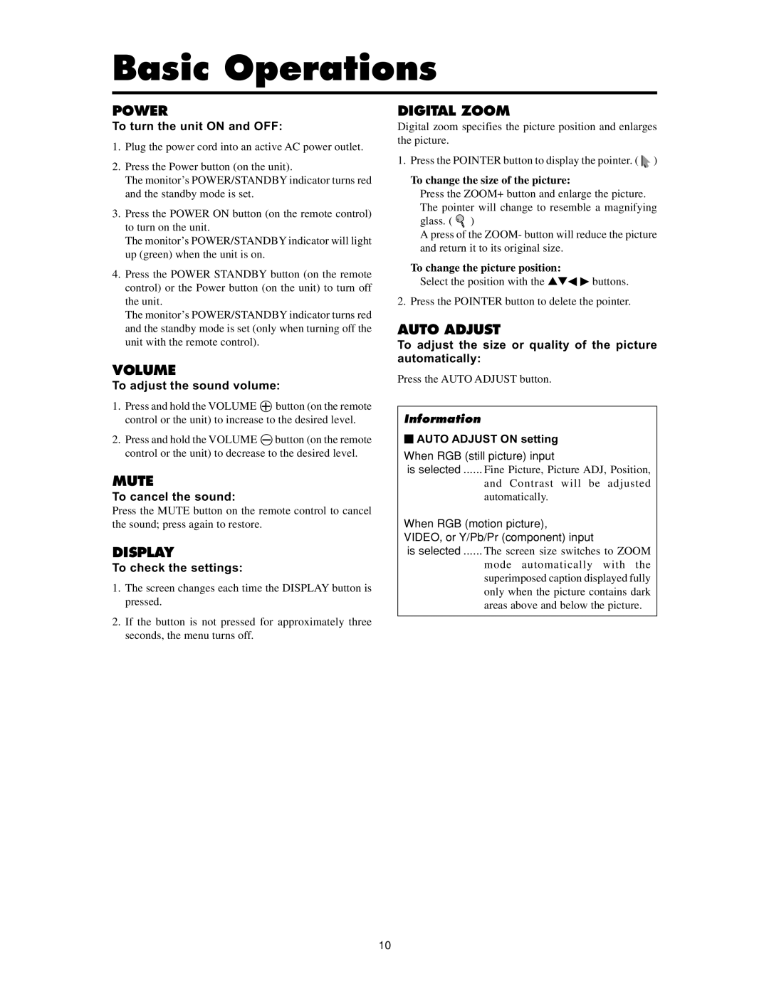 Meridian Audio FPP-42HD20, FPP-50HD20, FPP-61HD20 operation manual Basic Operations 