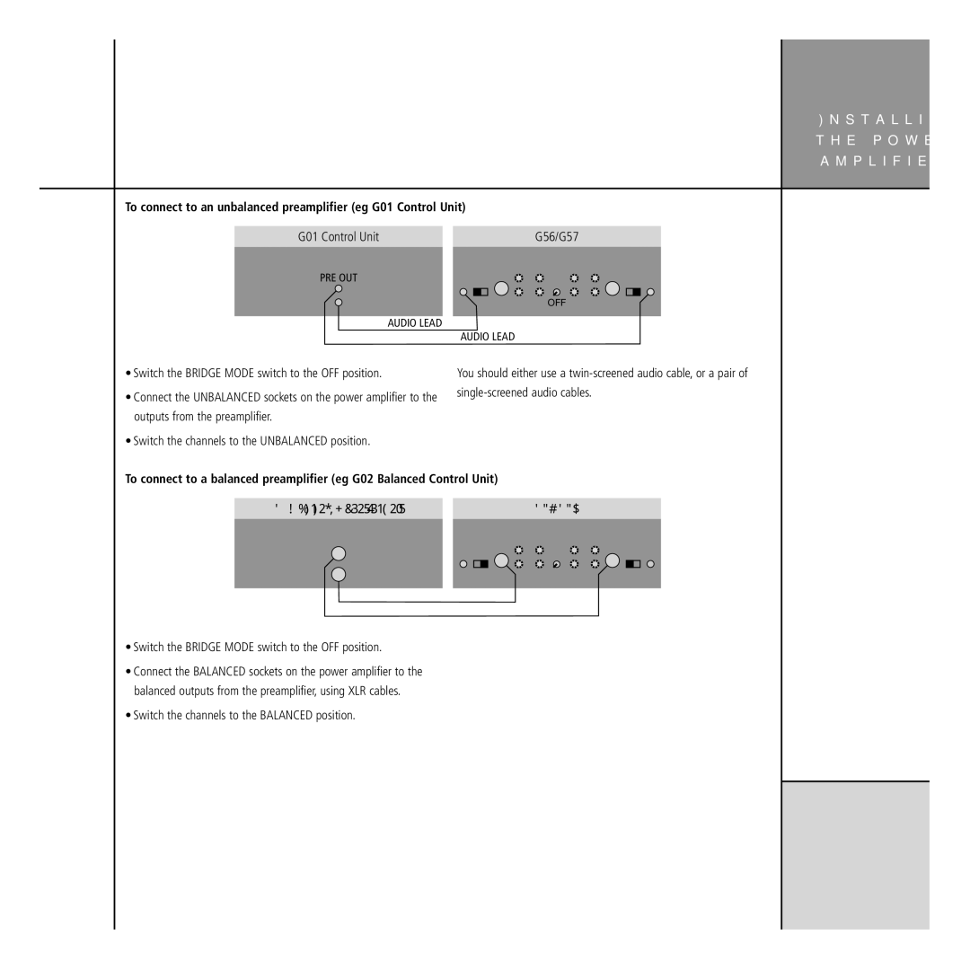 Meridian Audio G Series Switch the Bridge Mode switch to the OFF position, Switch the channels to the Balanced position 