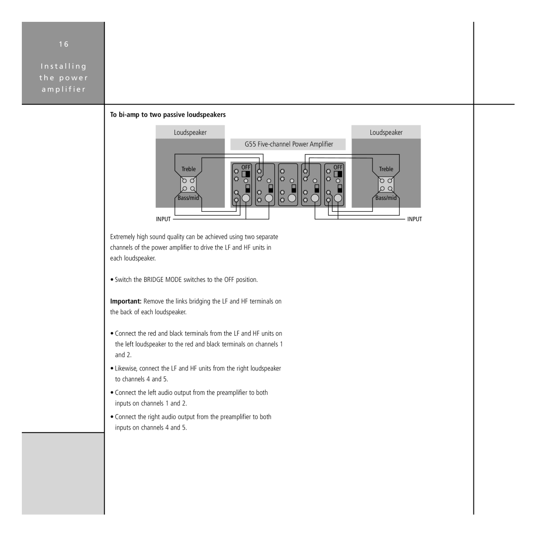 Meridian Audio G Series manual To bi-amp to two passive loudspeakers 