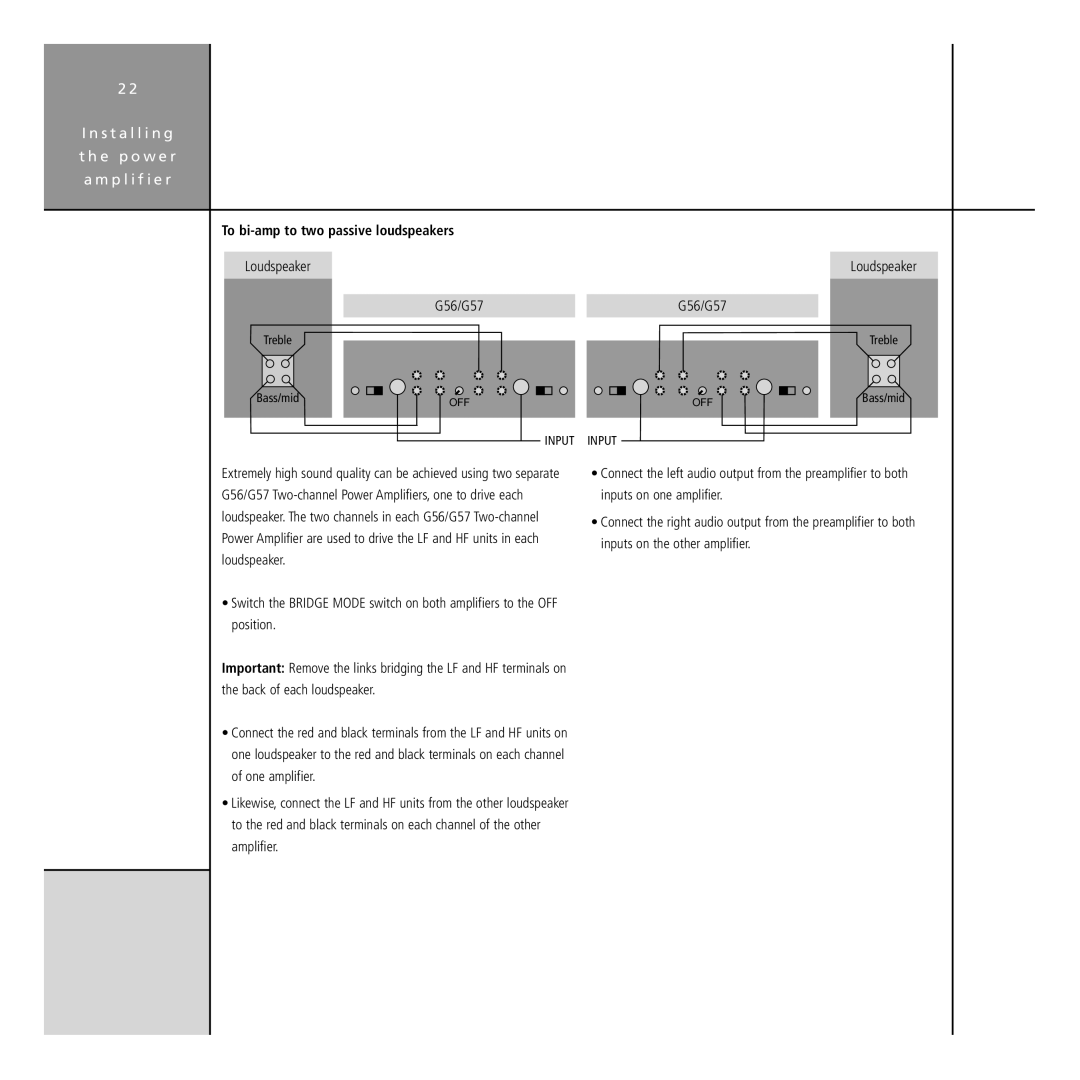 Meridian Audio G Series manual To bi-amp to two passive loudspeakers 