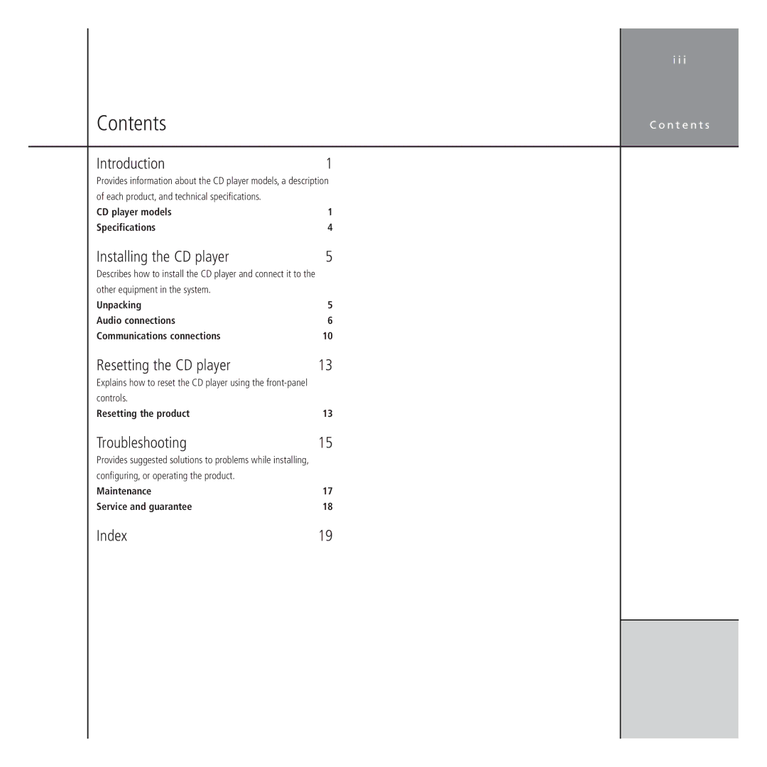 Meridian Audio G Series manual Contents 