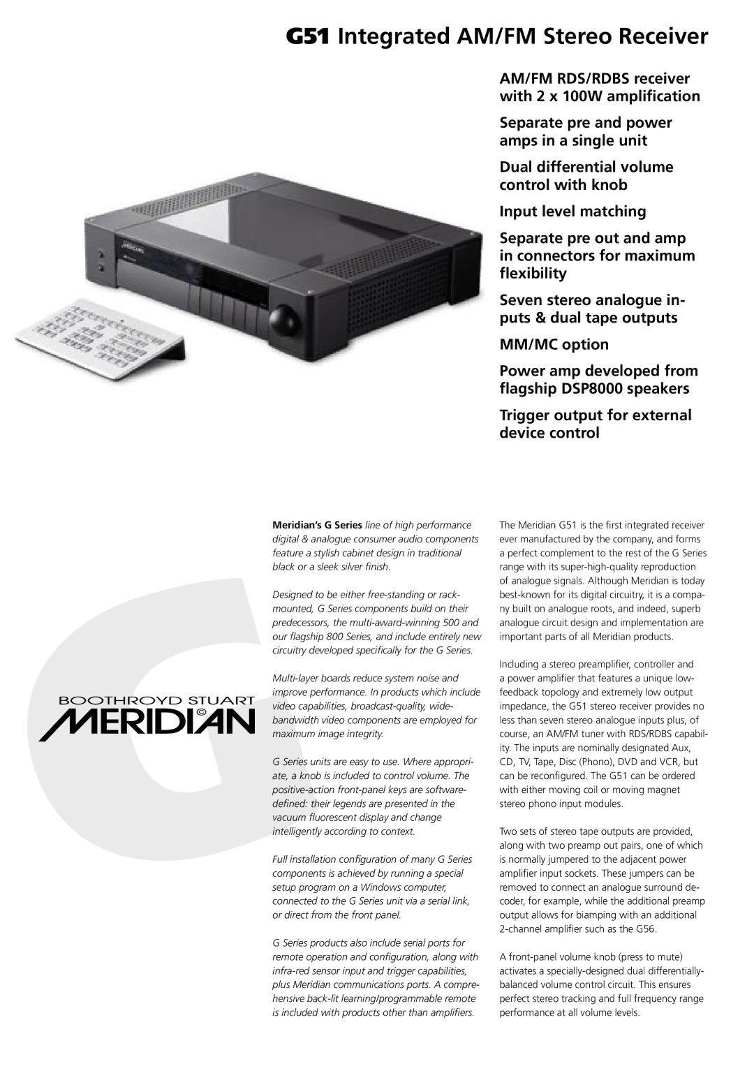 Meridian Audio manual G51 Integrated AM/FM Stereo Receiver 