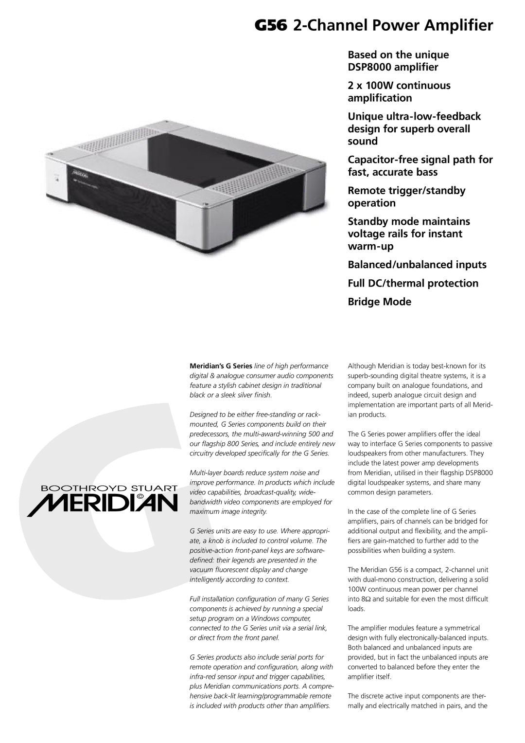 Meridian Audio manual G56 2-Channel Power Amplifier 