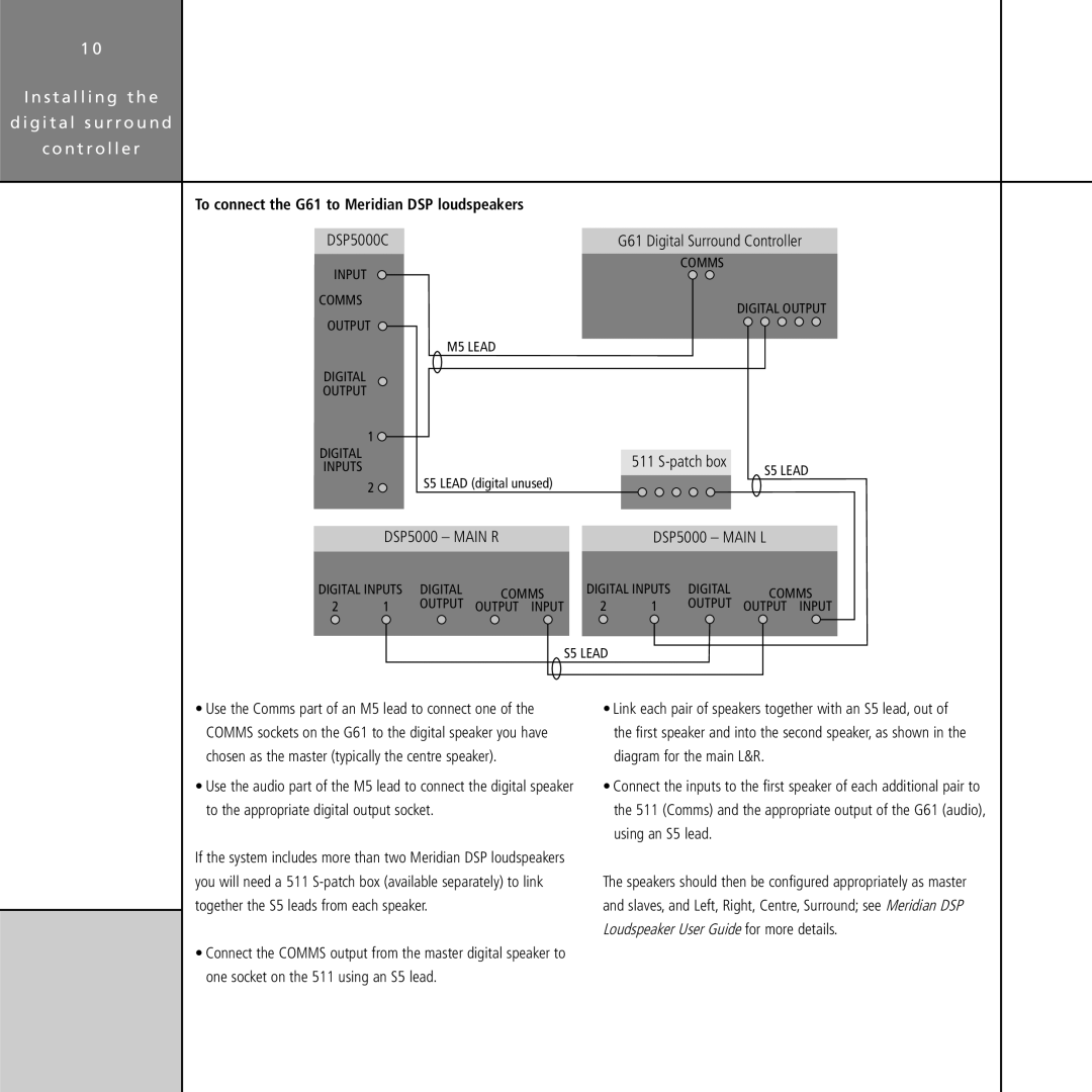 Meridian Audio manual $30 n -!.!2, To connect the G61 to Meridian DSP loudspeakers 