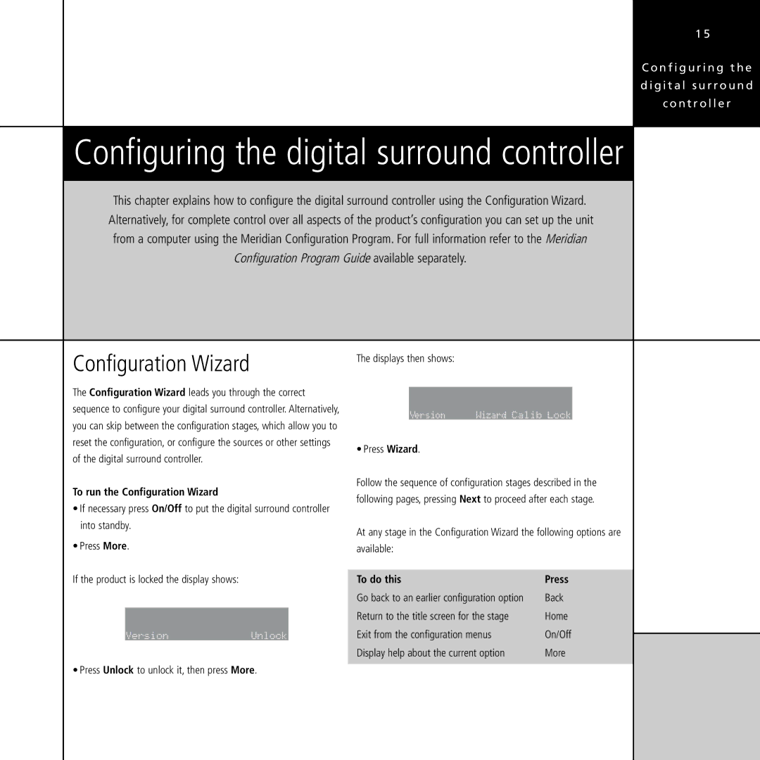 Meridian Audio G61 manual Configuring the digital surround controller, To run the Configuration Wizard, To do this 