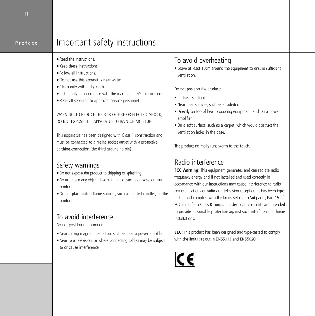 Meridian Audio G61 manual To avoid overheating, Safety warnings, To avoid interference, Radio interference 