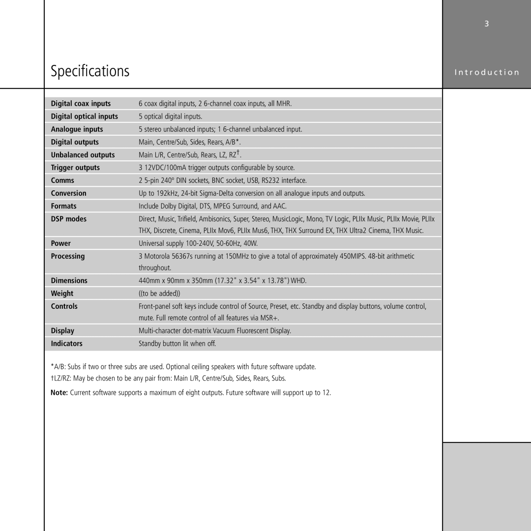 Meridian Audio G61 manual Specifications 