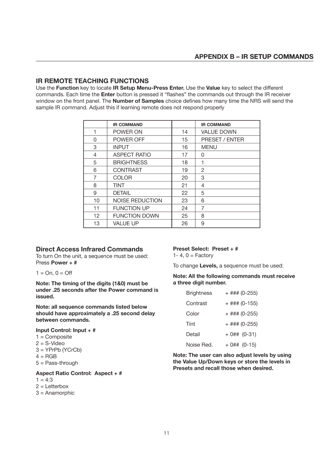 Meridian Audio Native Rate Series Plus Appendix B IR Setup Commands IR Remote Teaching Functions, Input Control Input + # 