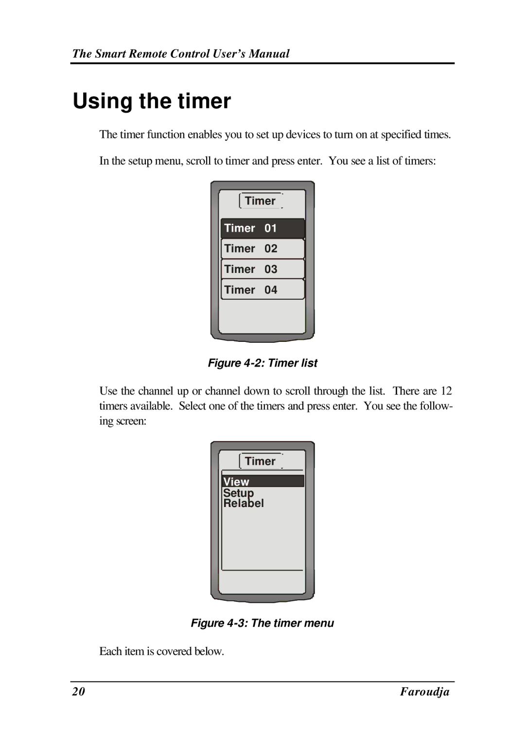 Meridian Audio SRC-2010 operation manual Using the timer, Timer list 