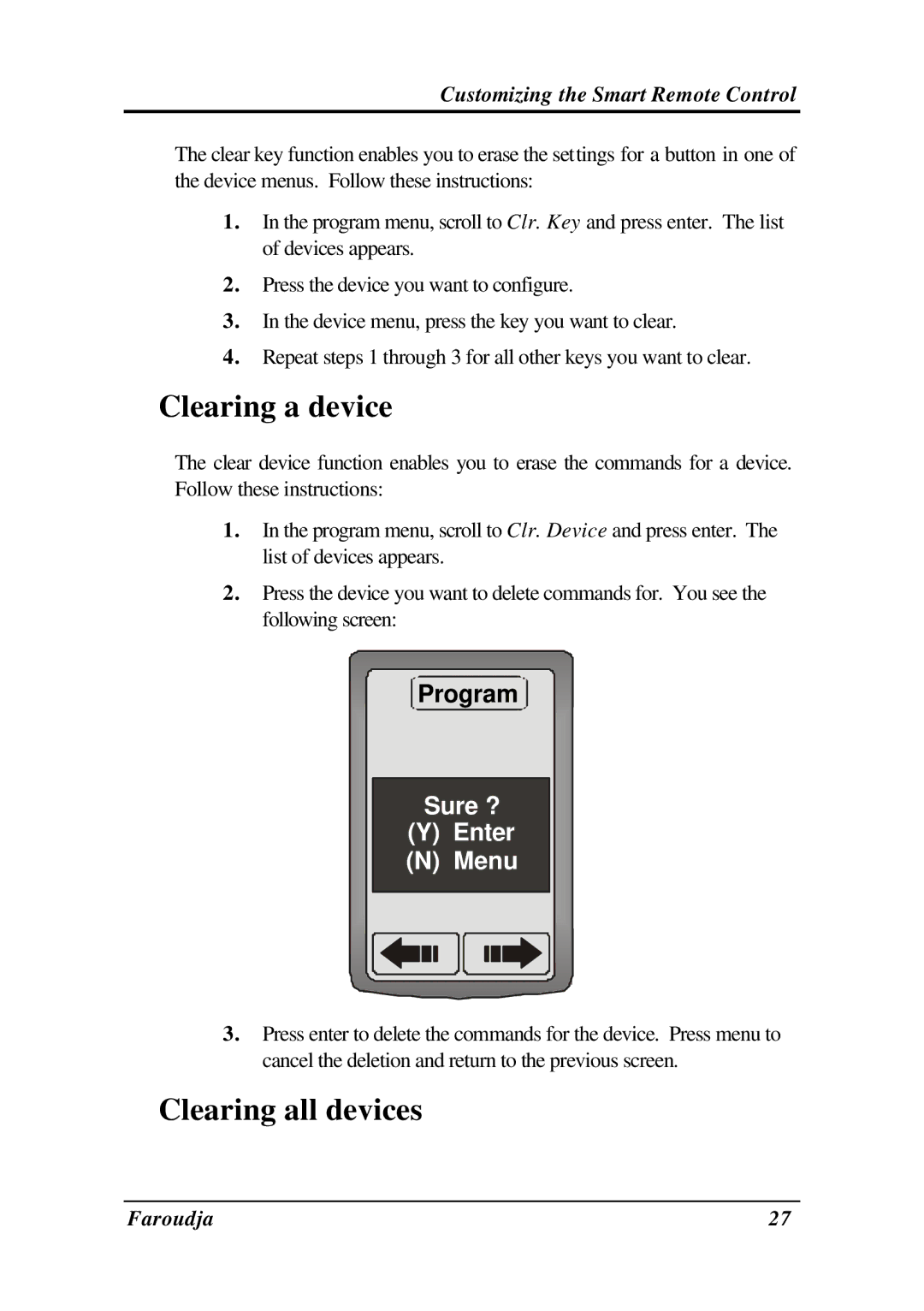 Meridian Audio SRC-2010 operation manual Clearing a device, Clearing all devices 