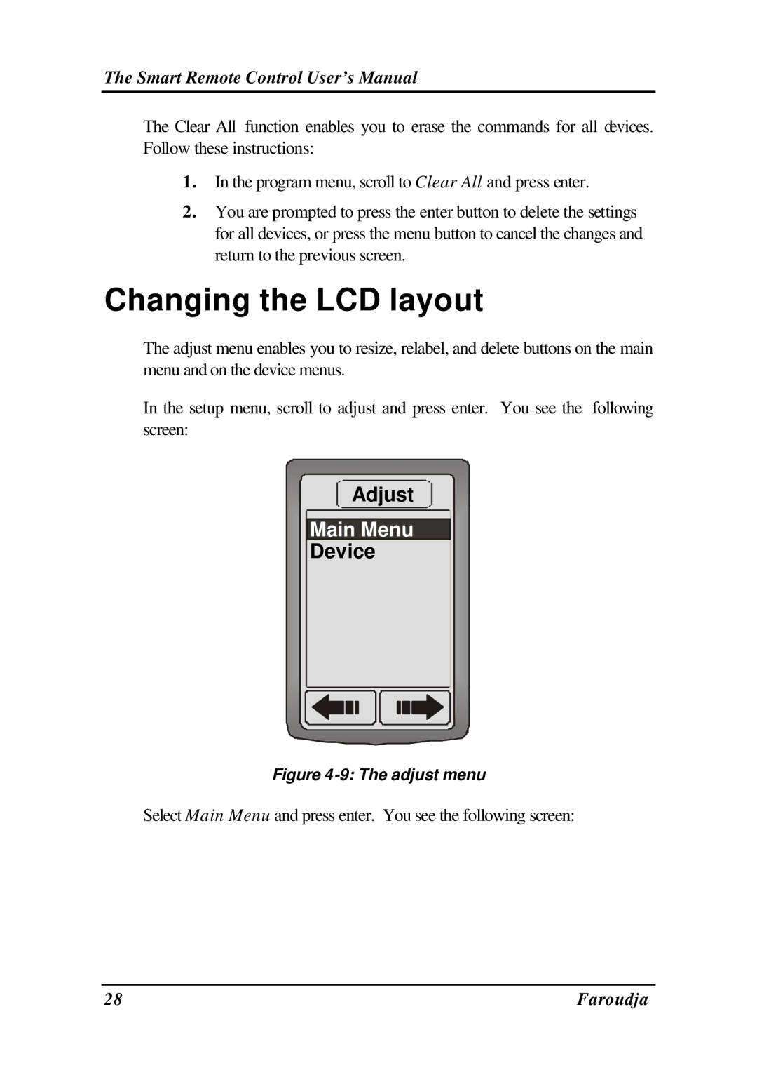 Meridian Audio SRC-2010 operation manual Changing the LCD layout, Main Menu 