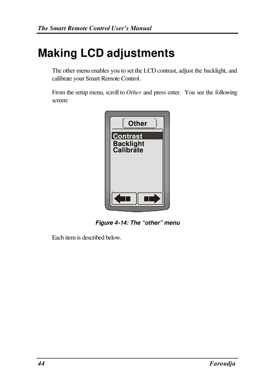 Meridian Audio SRC-2010 operation manual Making LCD adjustments, Contrast 