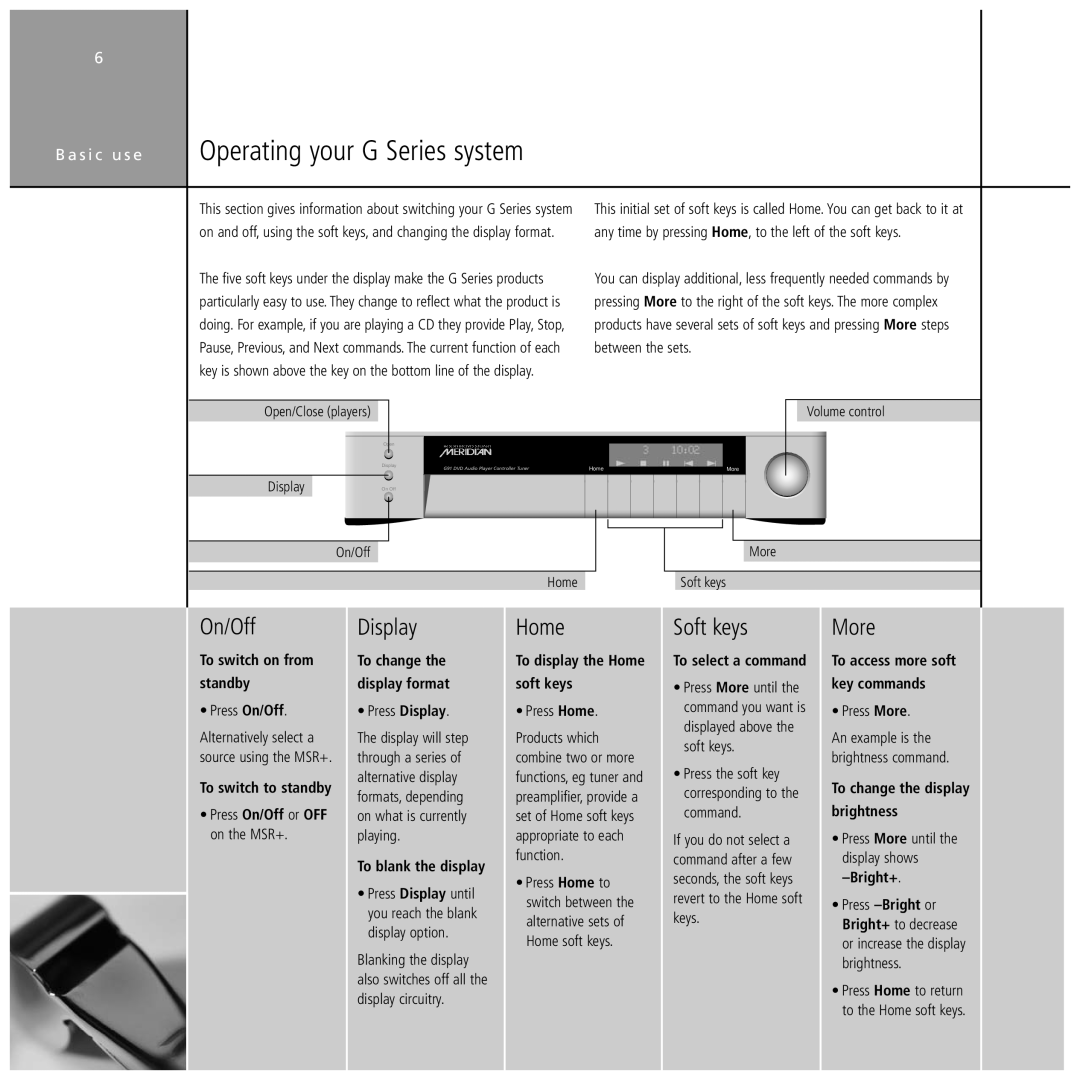 Meridian Audio Stereo System manual Operating your G Series system 